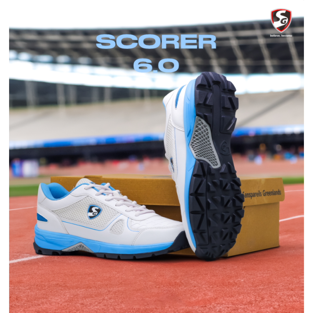 SG SCORER 6.0 Cricket Shoe Design for Performance on the Field - White/Aqua/Black