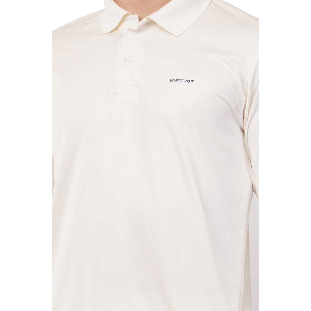 Whitedot Novelty Quick Dry Cricket Polo T-Shirt - Full Sleeves - Off White