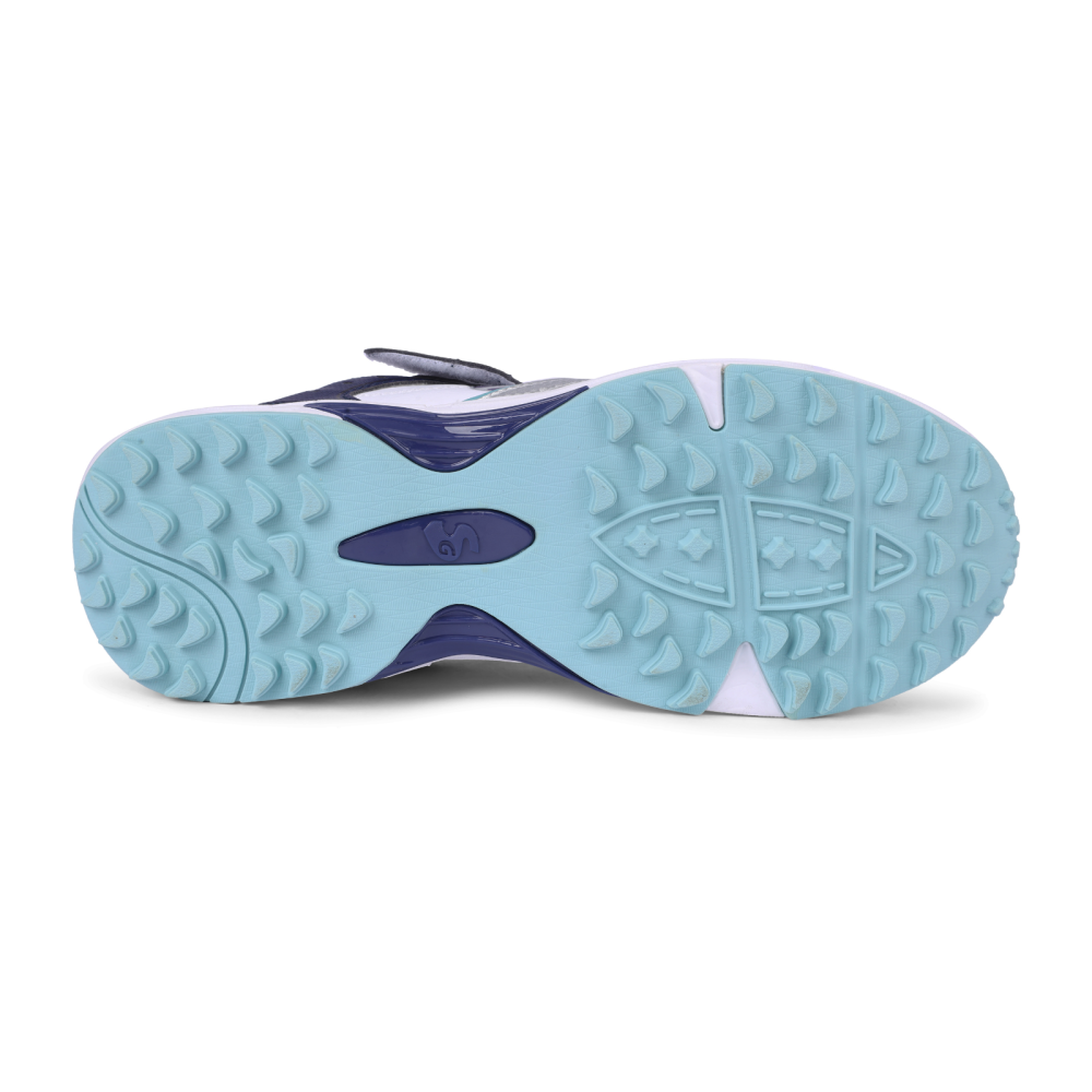 SG ARMOUR STUD Cricket Shoes in White/Navy/Teal â€“ Your Ultimate Cricket Companion